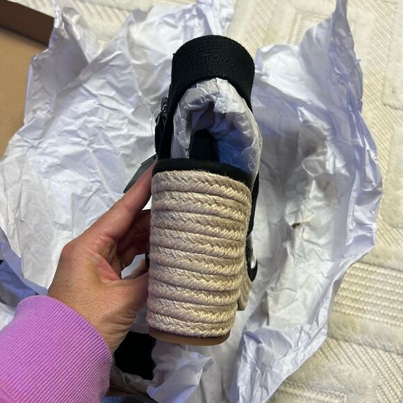 TOMS Majorca Espadrille Platform Sandal - Black Basket Weave - Picture 5 of 7